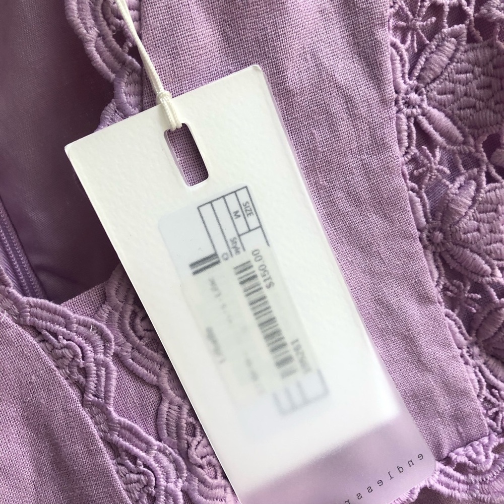New w Tag: Endless Rose Cotton Linen Lavender Dress with Lace. Size Medium - Picture 9 of 10